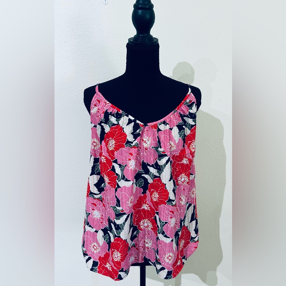 LOFT Pink and Red Floral Spaghetti Strap Top